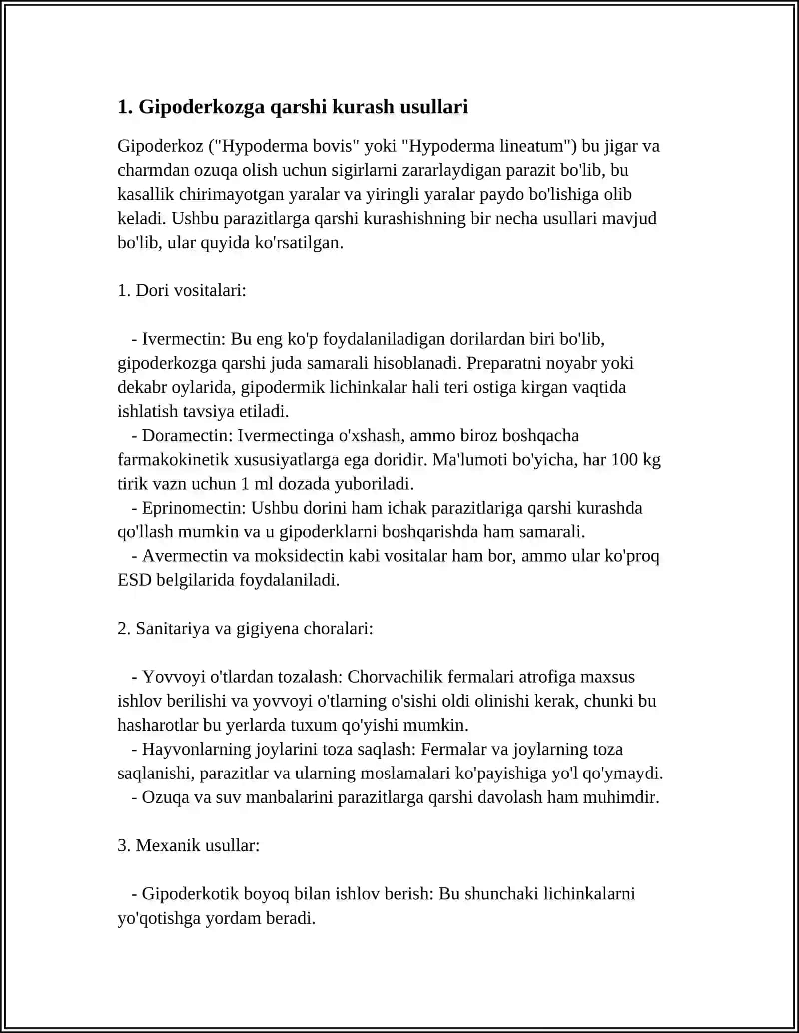 PARAZITLAR VA ULAR KELTIRIB CHIQARADIGAN KASALLIKLARGA QARSHI CHORA TADBIRLAR 4