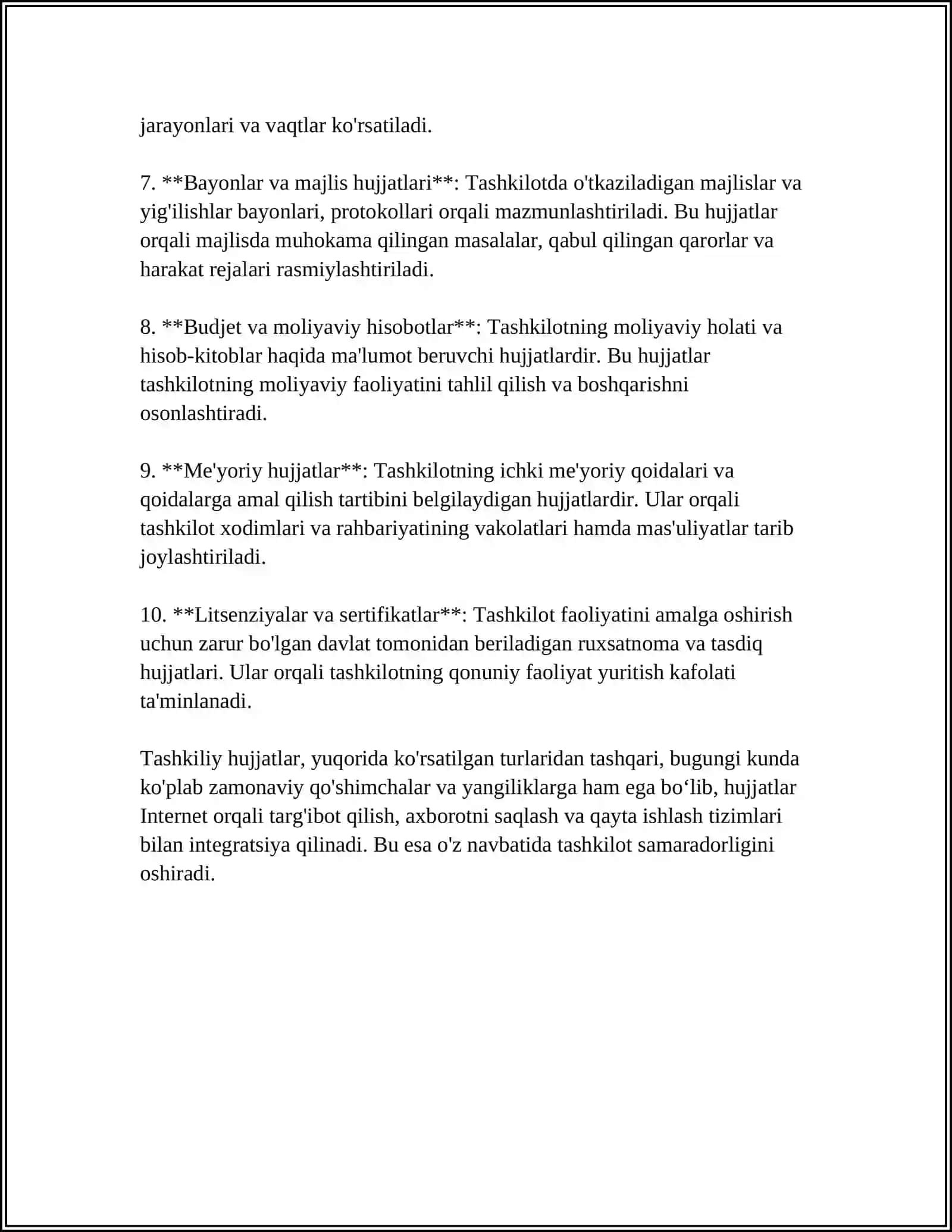 TASHKILIY HUJJATLARNING VAZIFASI. TASHKILIY HUJJATLARNING TURLARI 4