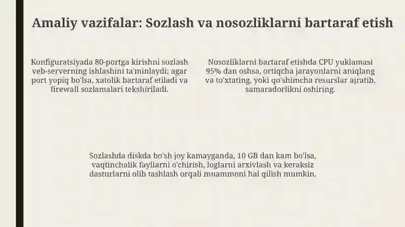 Standart, Additional, System komponentalari ustida amaliy topshiriqlarni bajarish 4