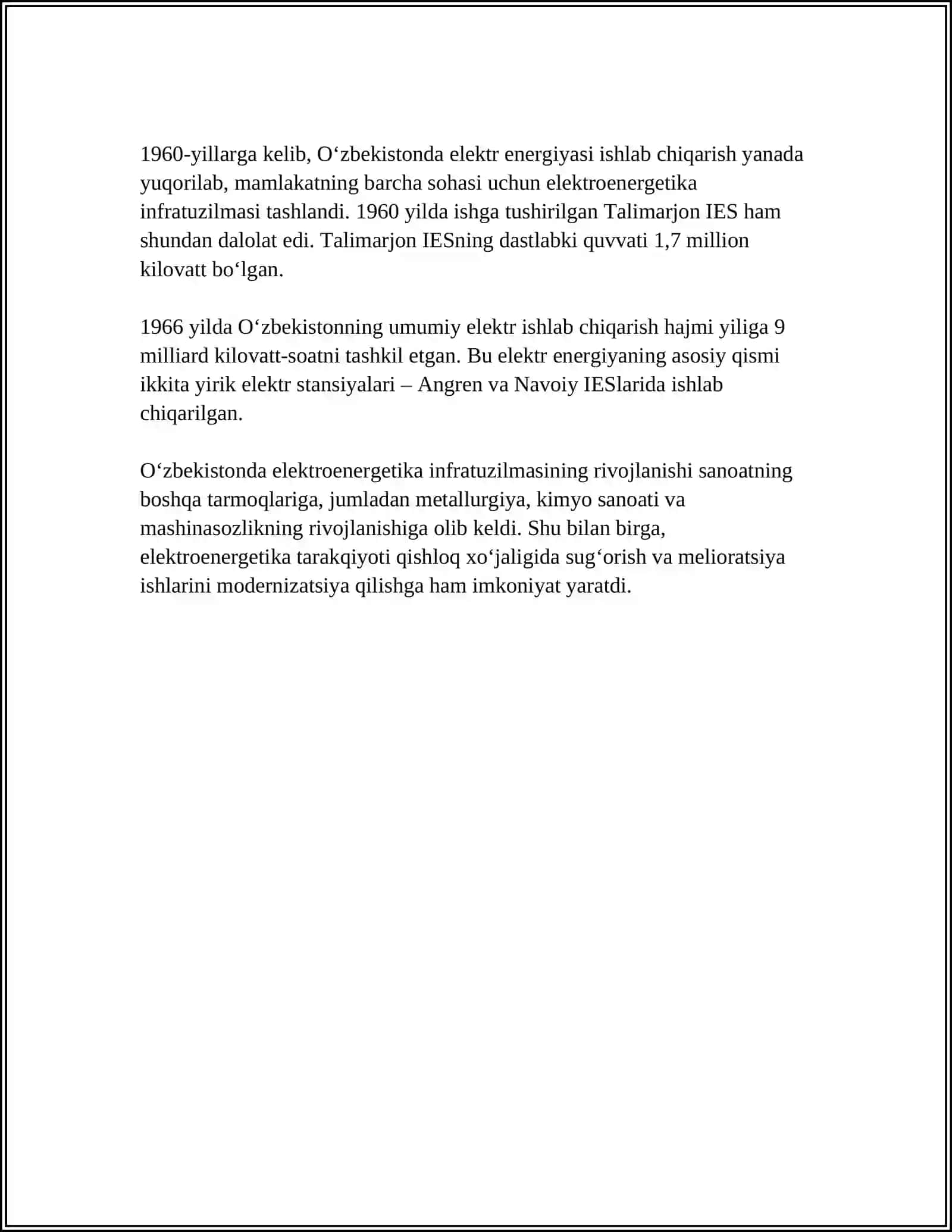 O'ZBEKISTONDA ELEKTROENERGETIKANING RIVOJLANISH TARIXI 4