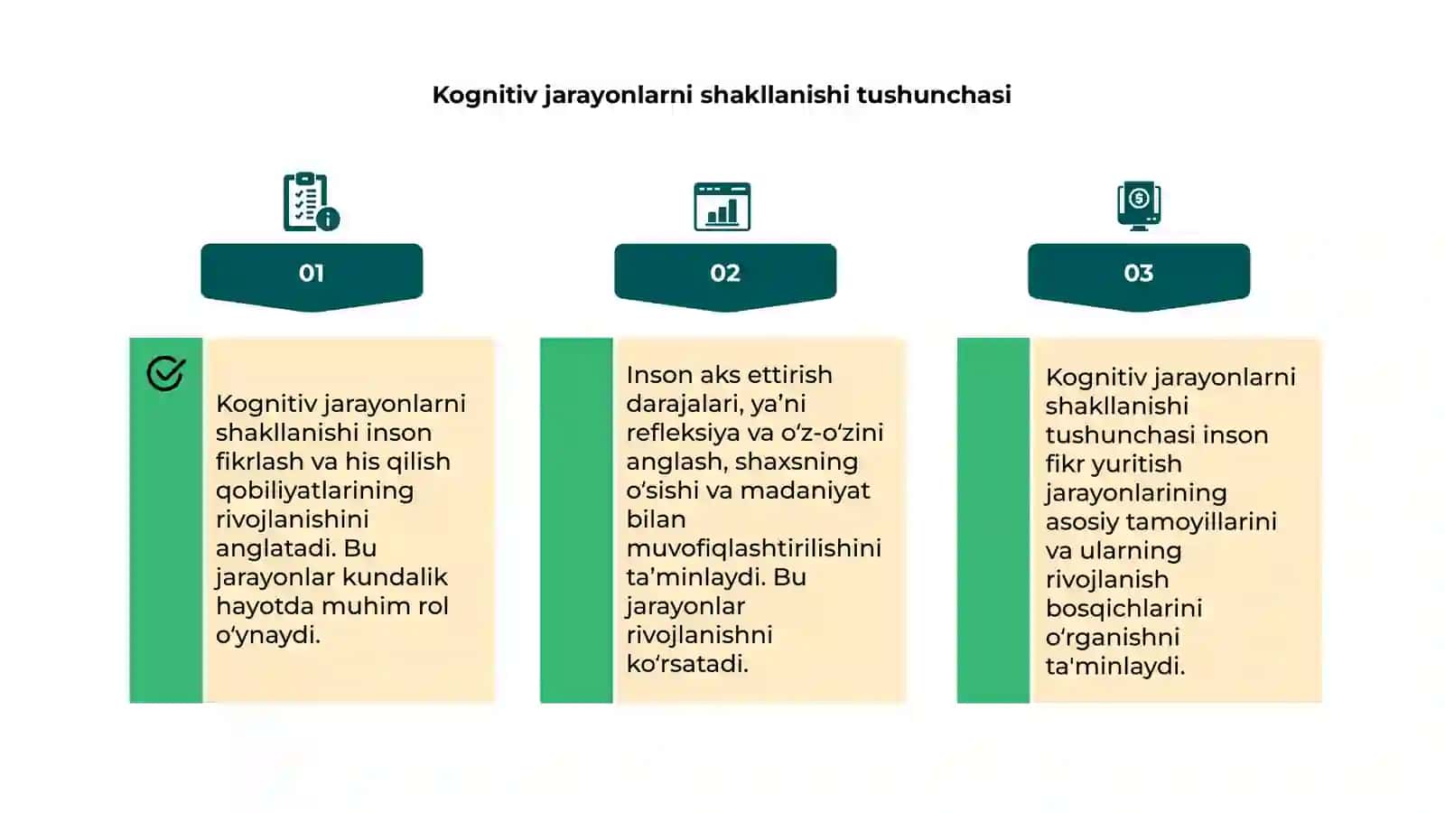 Kognitiv jarayonlarni shakllanishi va inson aks ettirish darajalari 4