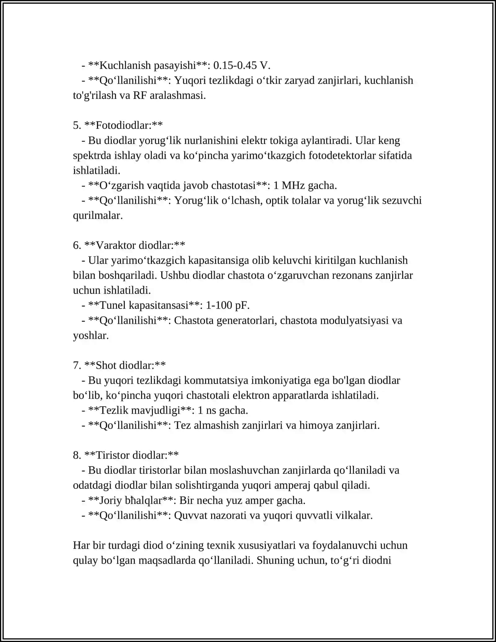 DIOD VA UNING XARAKTERISTIKALARI 4