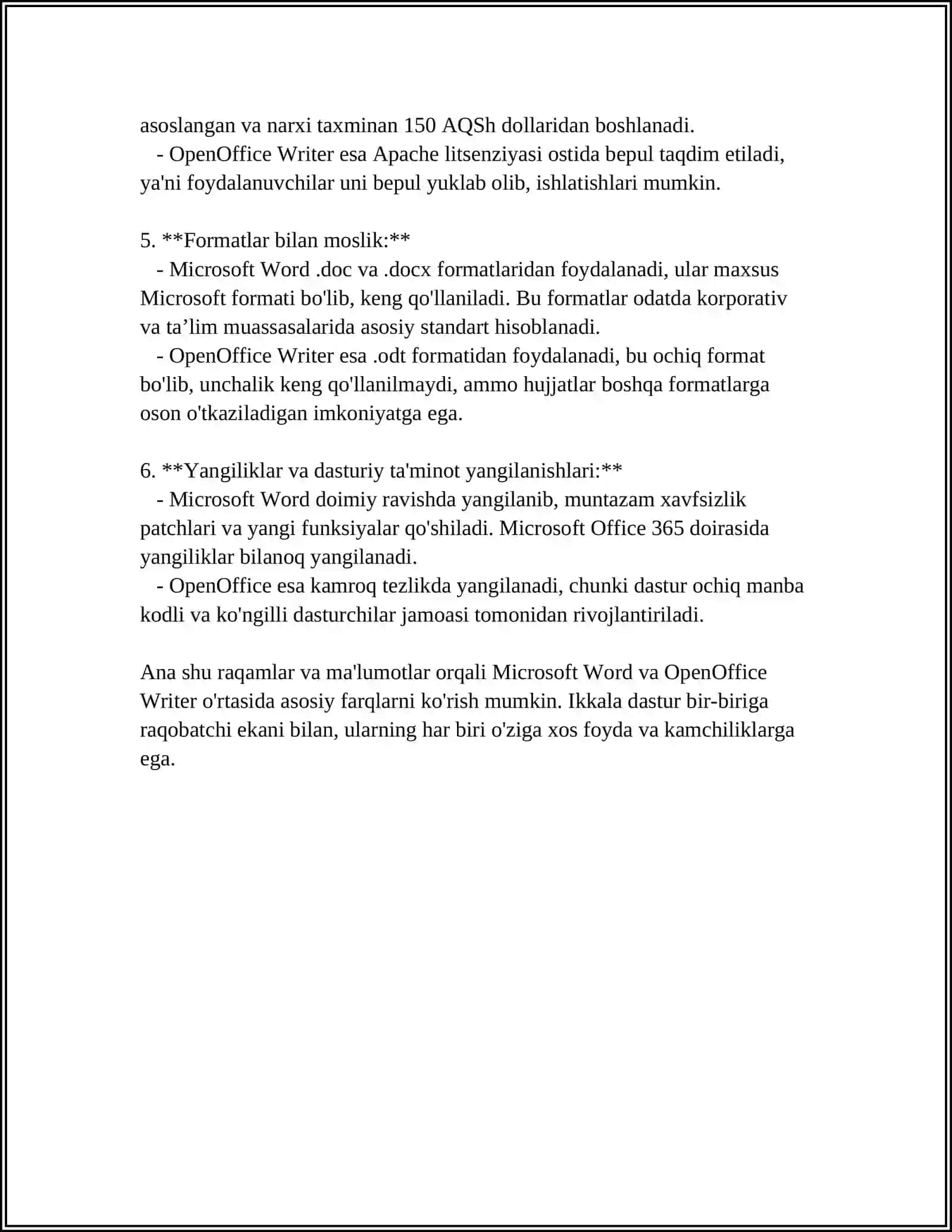 OPEN OFFICCE WRITER REDAKTORLARINING TAHLILI 4