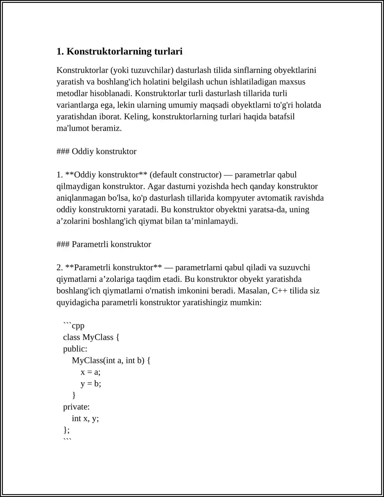 "C ++ DA CONSTRUCTOR VA DESTRUCTORLARNING FOYDALANILISHI VA ÓZGARISHI" 4