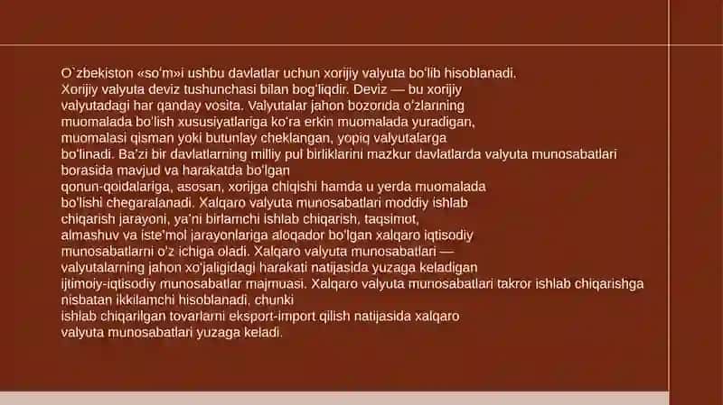 Jahon valyuta tizimida O`zbekistonning tutgan o`rni 4