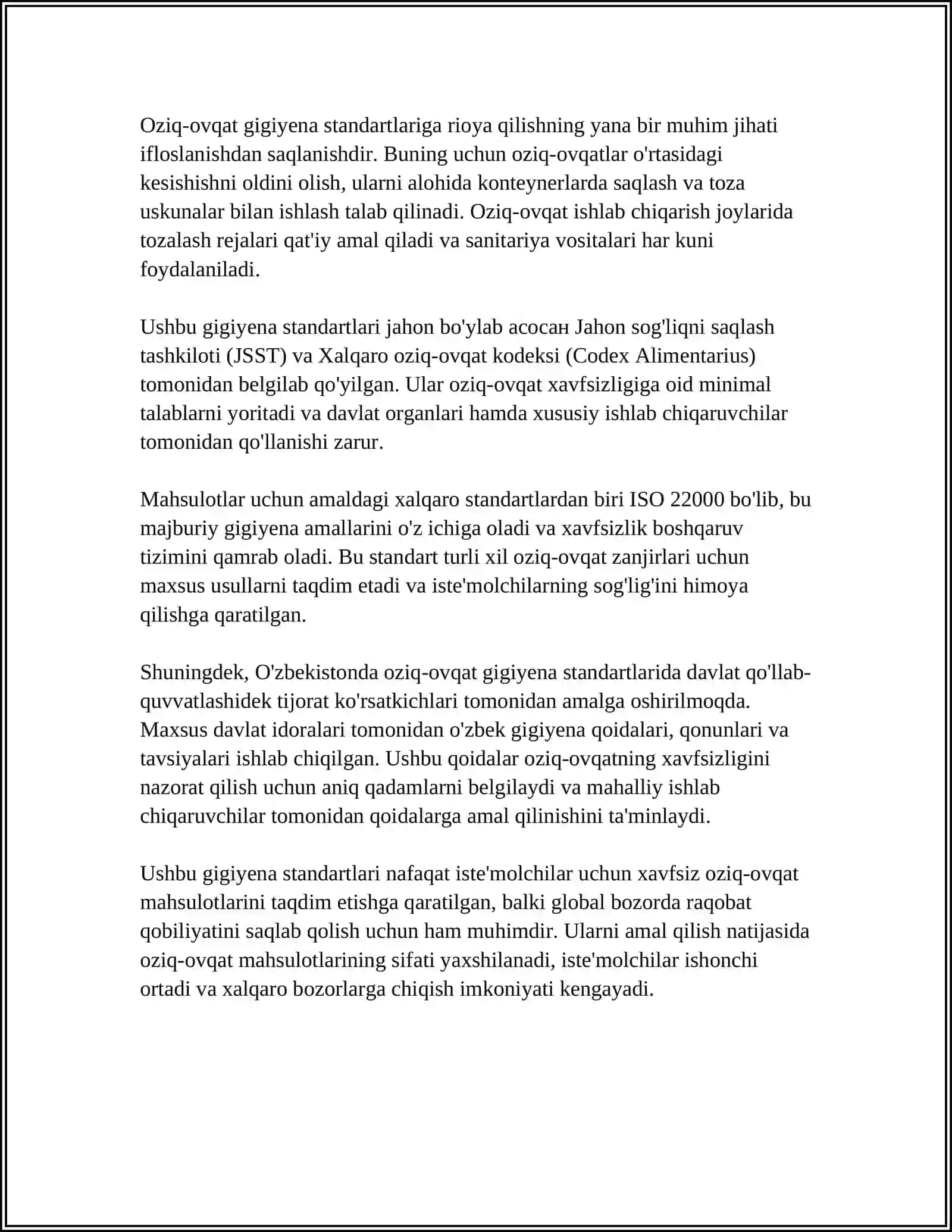 Oziq-ovqat sanoatida standart talablari 4