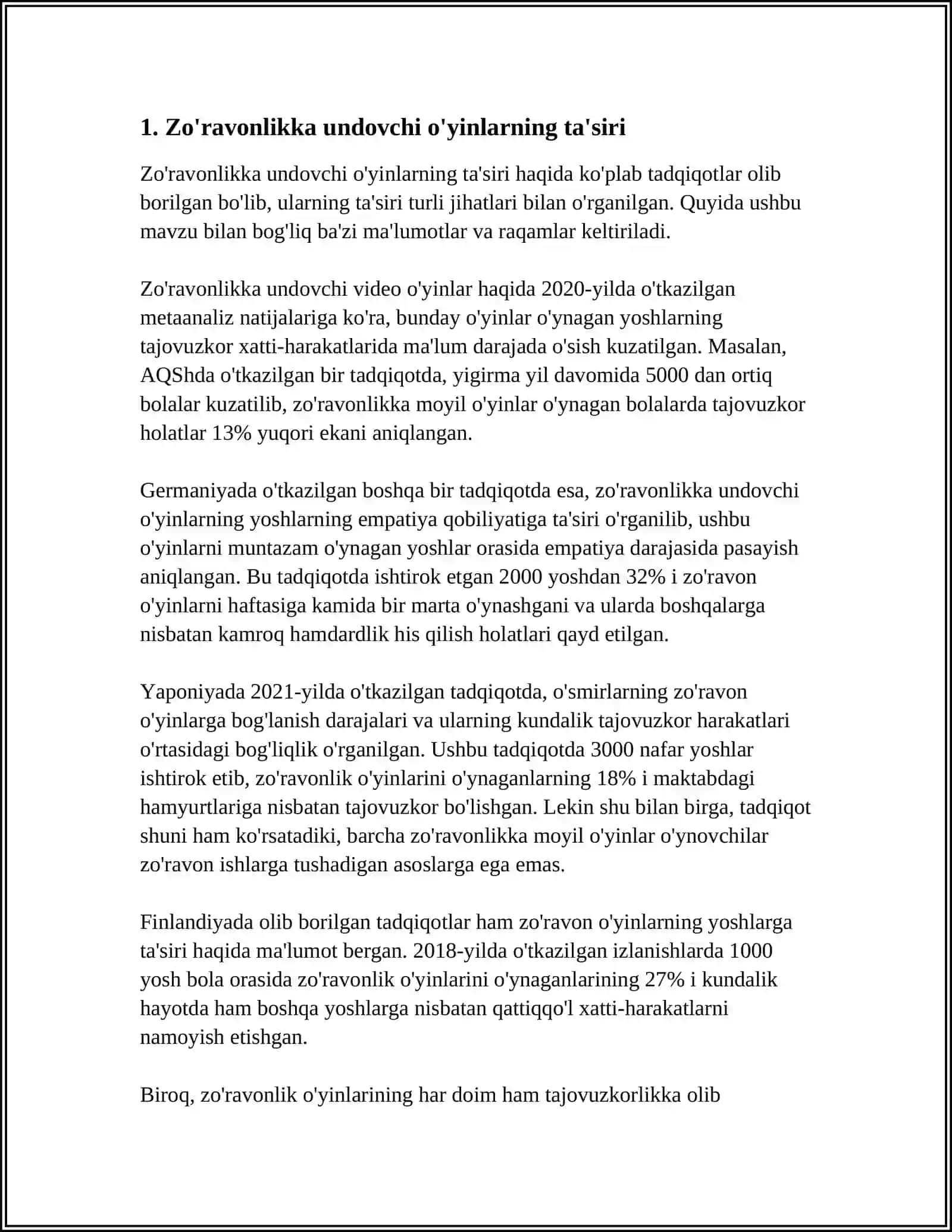 ZO‘RAVONLIK, FAXSH VA SHAFQATSIZLIKKA UNDOVCHI O‘YINLAR 4
