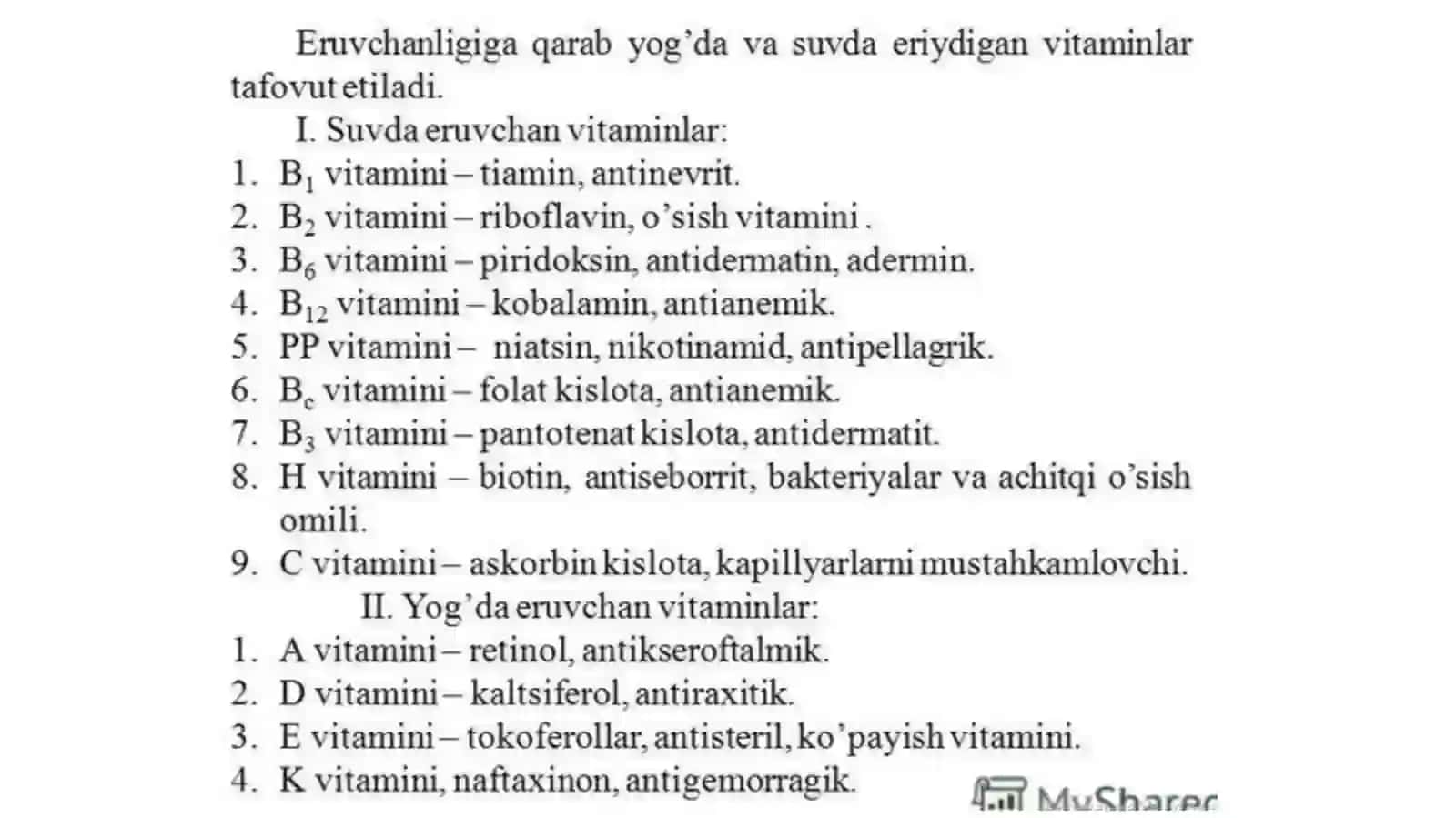 Vitaminlar. Vitaminlarning biologik qiymati 4
