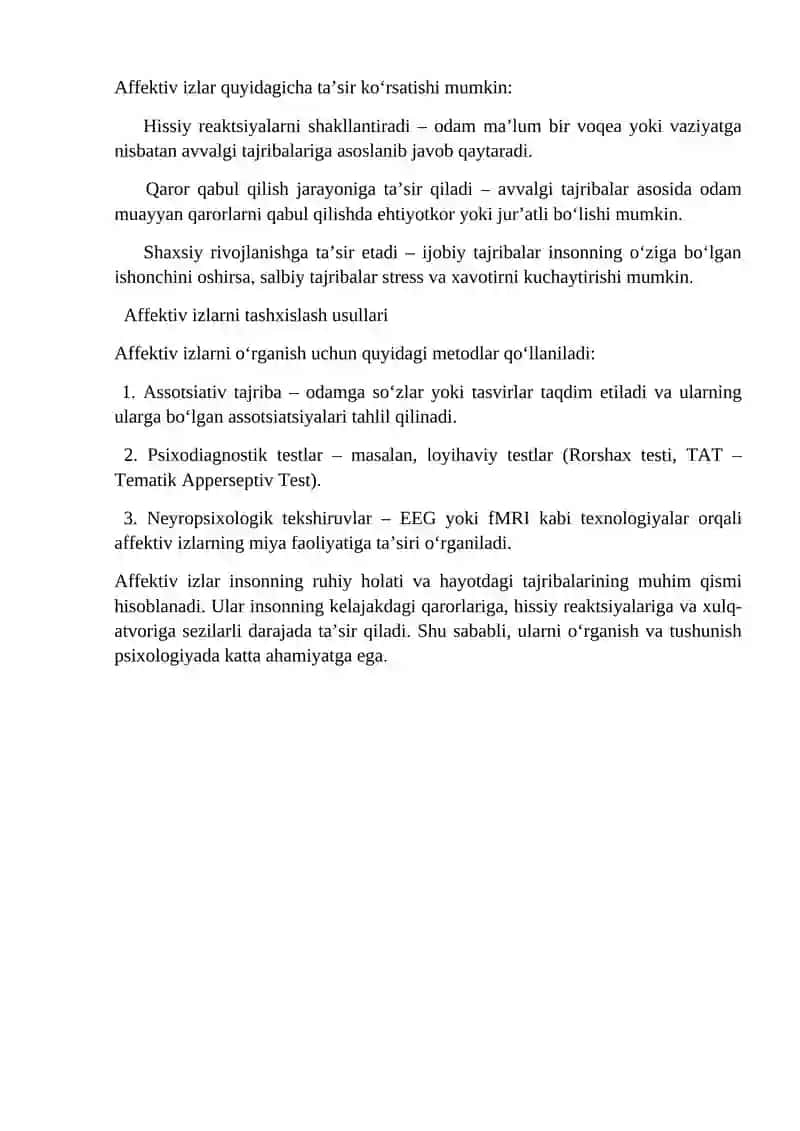 Affektiv izlarni tashxislash. Assotsiativ tajriba 4