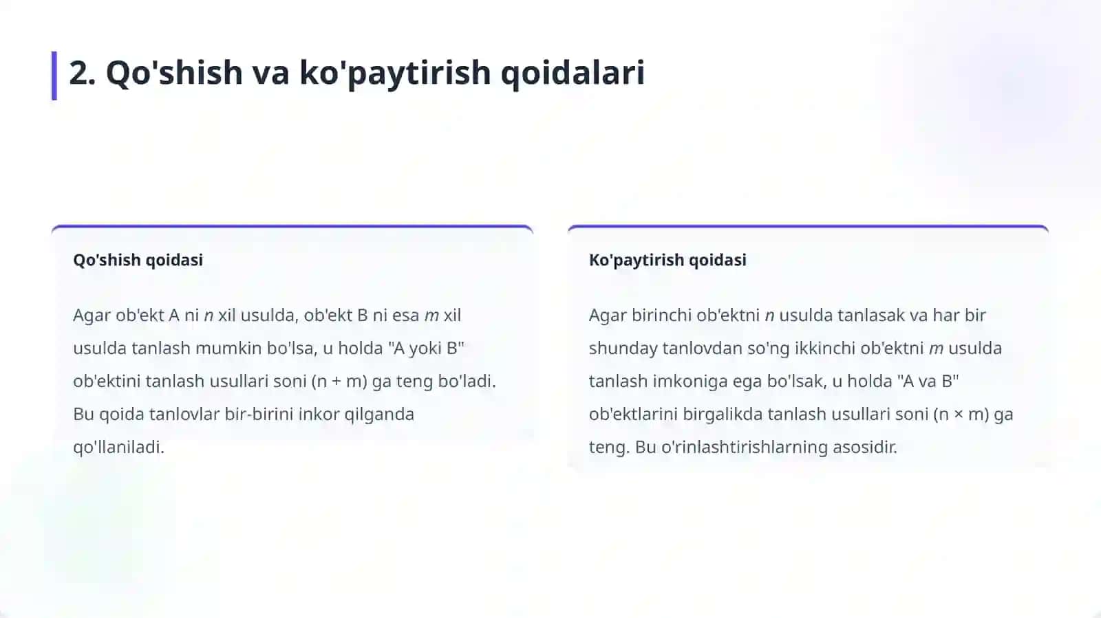 Takrorlanadigan va takrorlanmaydigan o'rinlashtirishlar 4