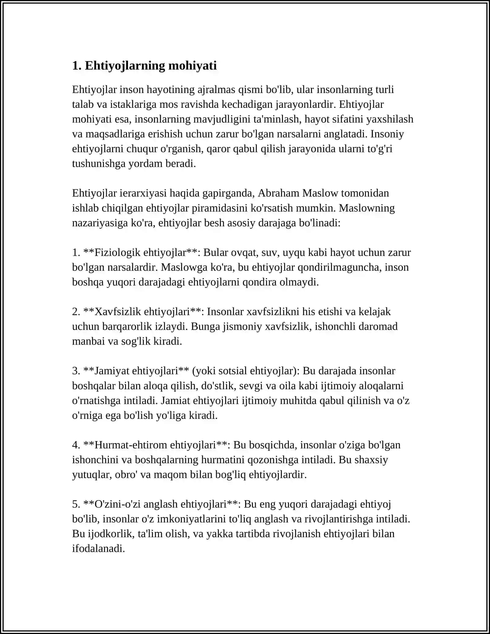 EHTIYOJLARNING MAZMUNI VA ULARNING TURKUMLANISHI 4