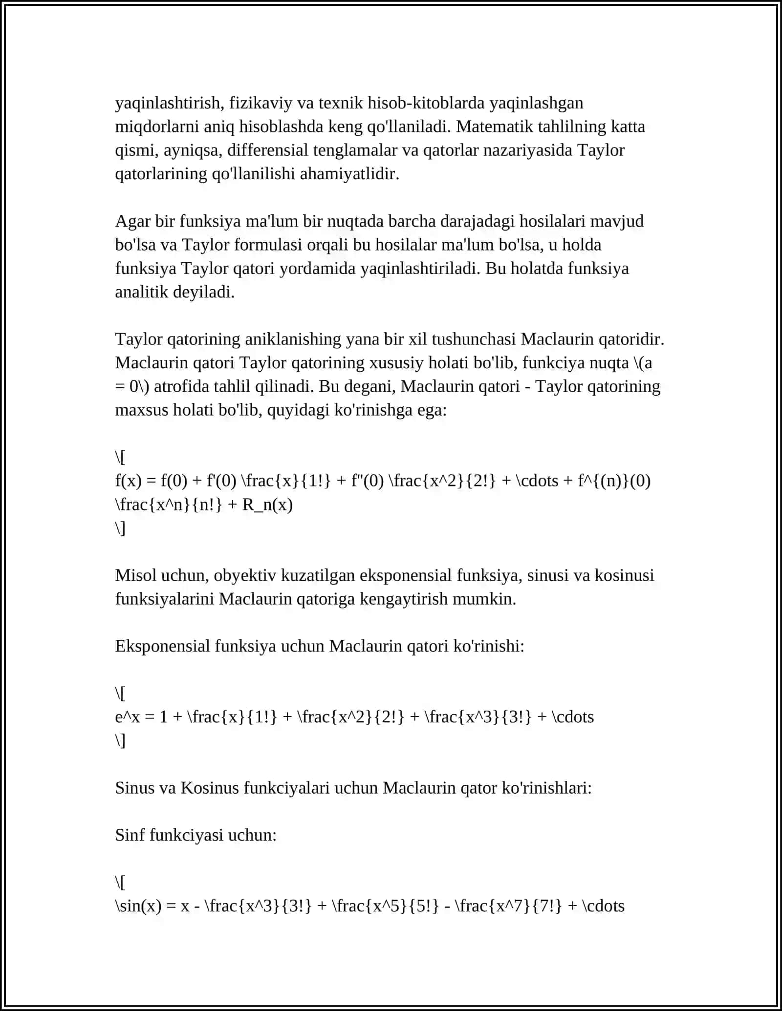 IXTIYORIY FUNKSIYA UCHUN TEYLOR FORMULASI 4