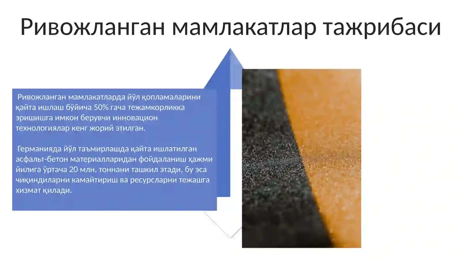 Yo'l to'shamasi qatlamlari materiallarini takroriy ishlatish 4