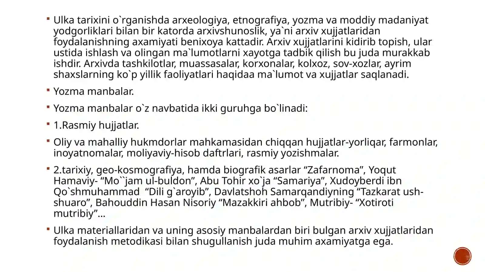 TARIXIY O'LKASHUNOSLIKNI O'RGANISHDA YOZMA VA ARXIV MANBALARNING TUTGAN O'RNI. 4