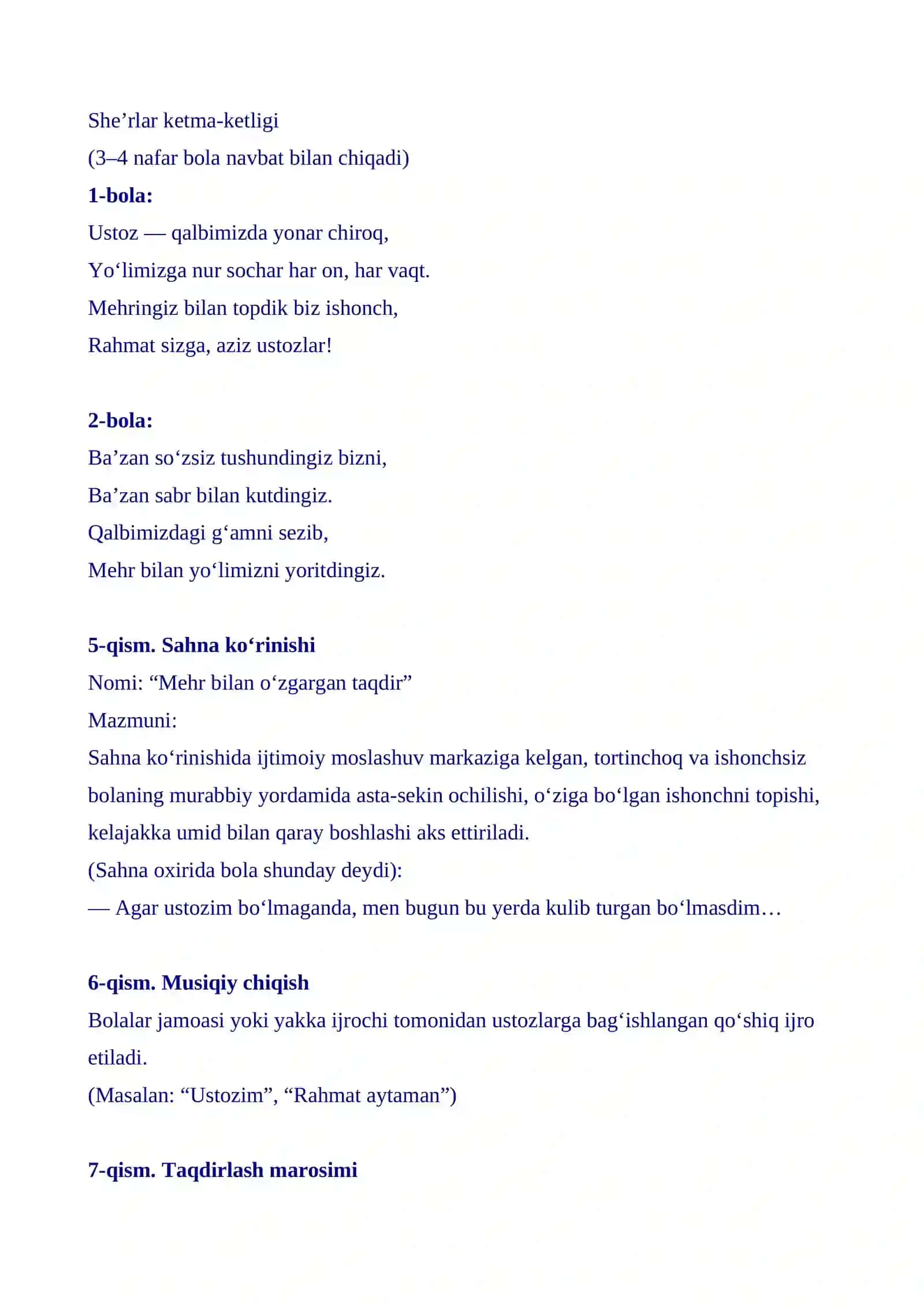 “Ustoz — qalblar me’mori” Ssenariy 1-oktabr 4
