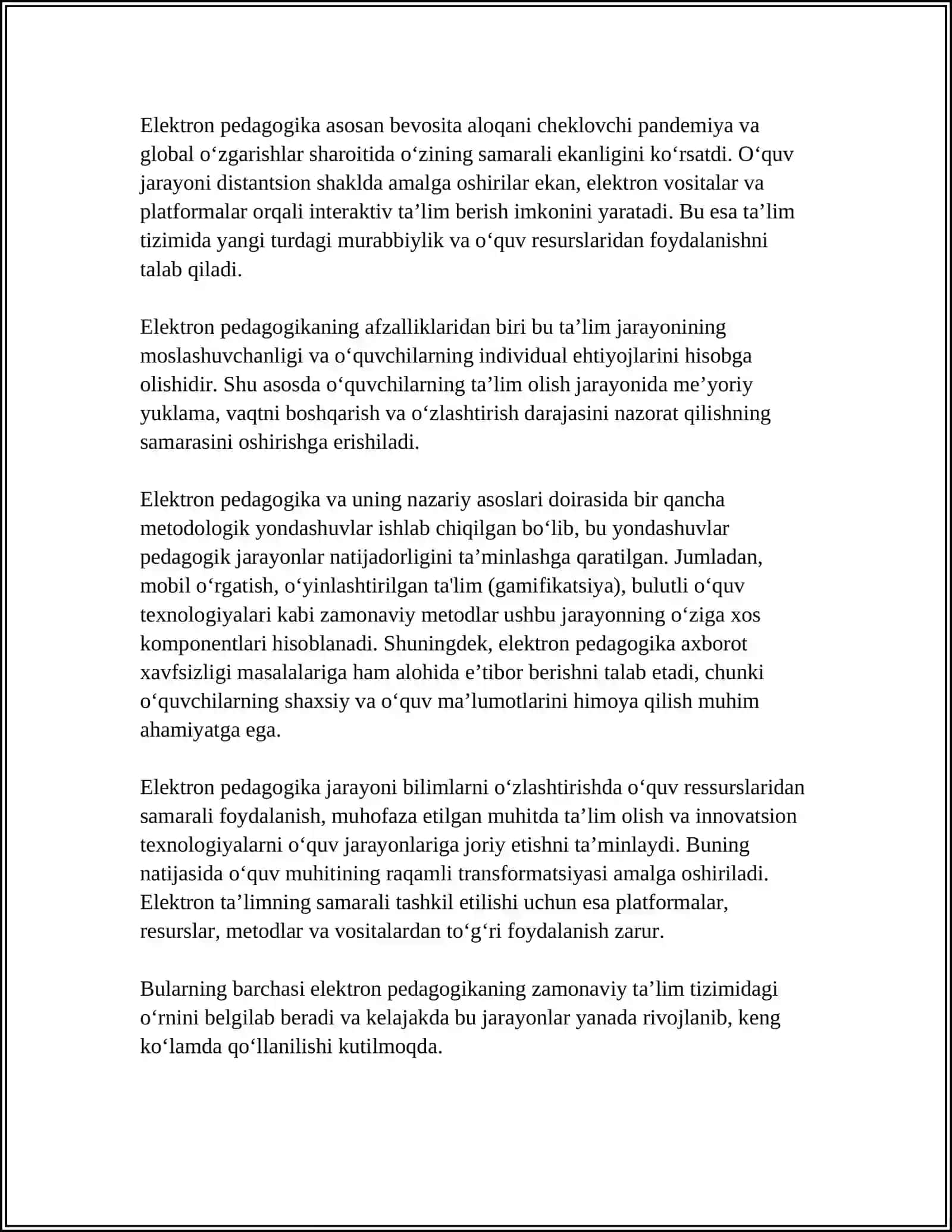 ELEKTRON PEDOGOGIKA VA UNING UZIGA XOS XUSUSIYATLARI 4