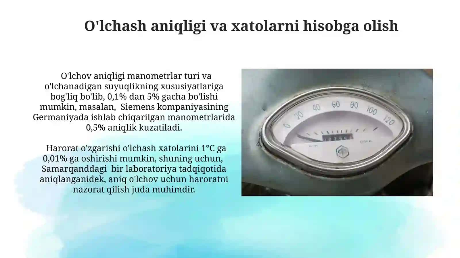 Suyuqlikli bosim o‘lchash vositalarini qiyoslash 4