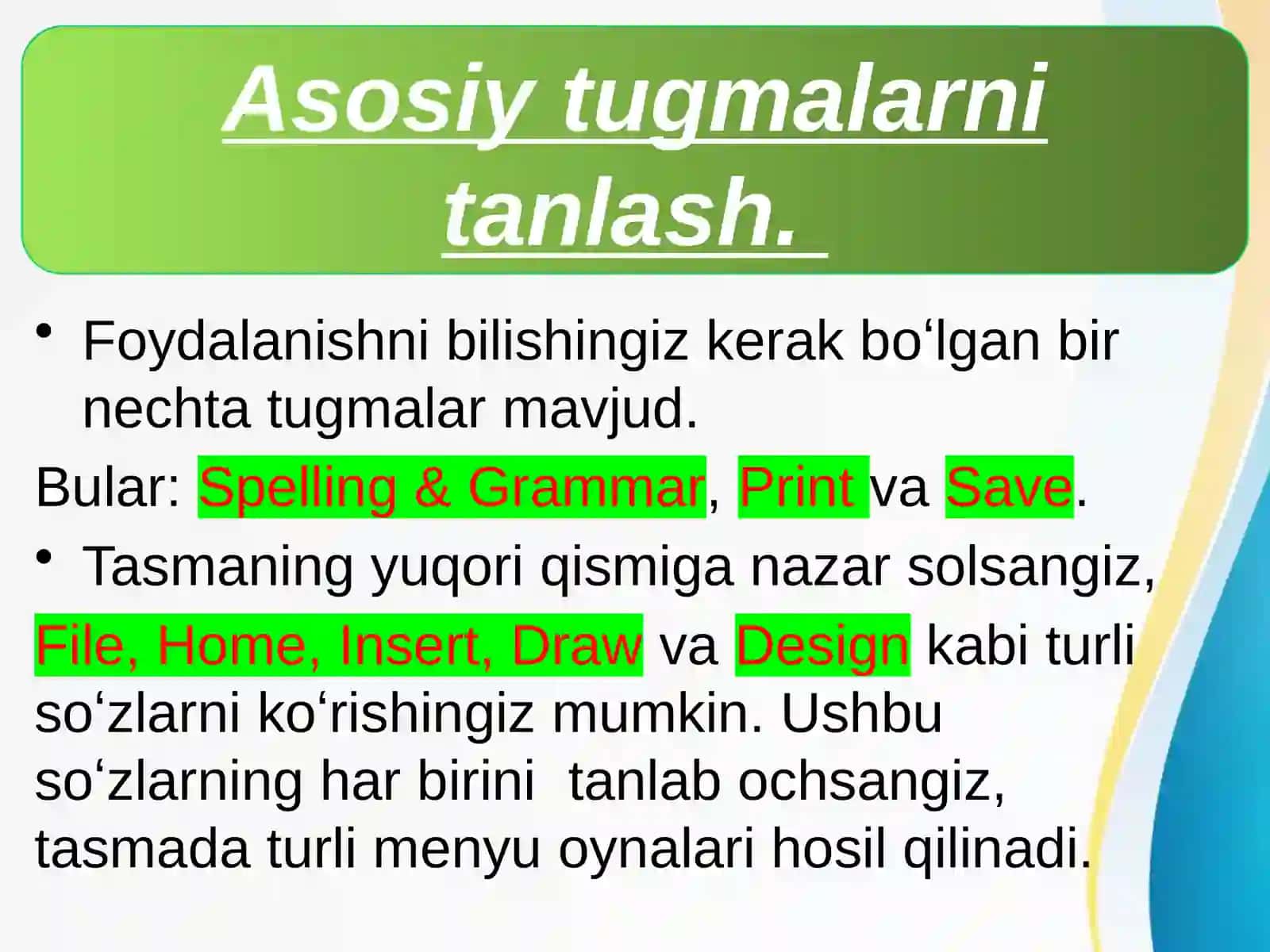 Asosiy tugmalarni tanlash. Hujjatni chop etish 4