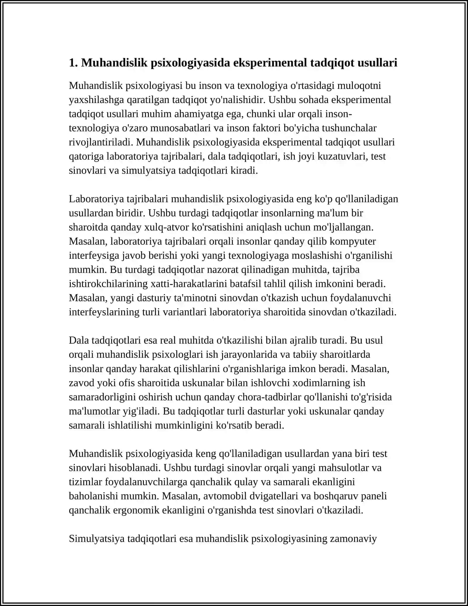 MUHANDISLIK PSIXOLOGIYASINING TADQIQOT METODLARI 4