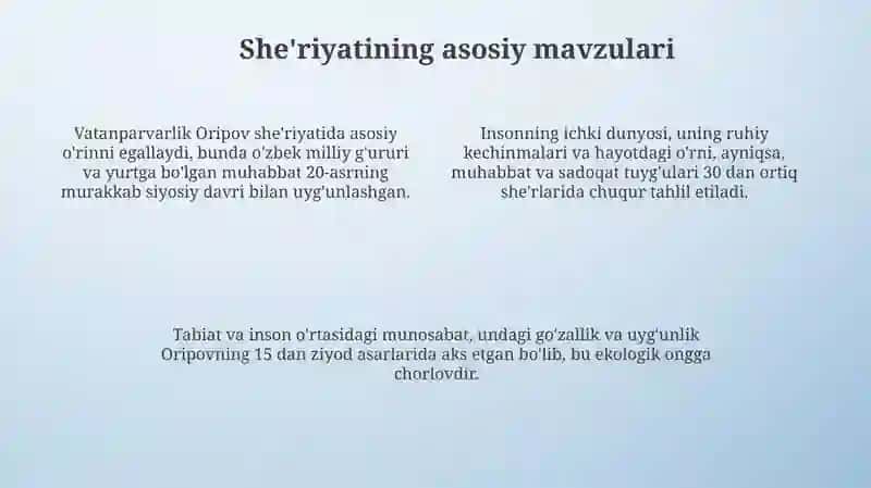 Abdulla Oripovning saralangan she'rlari tahlili 4