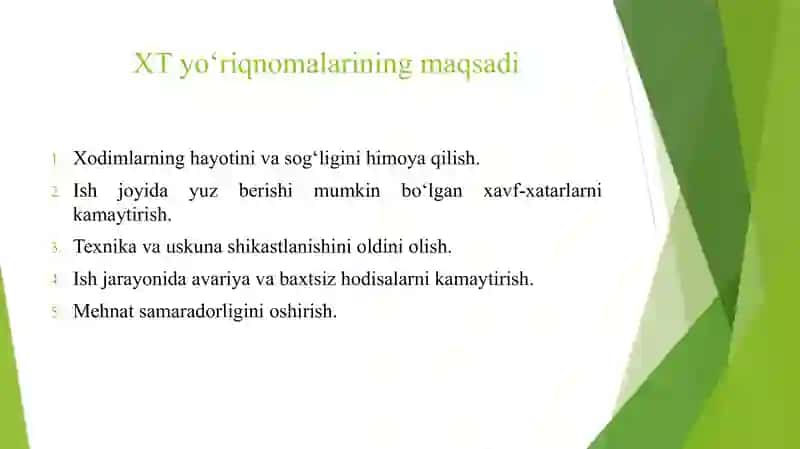 XAVFSIZLIK TEXNIKASI YO'RIQNOMALARI 4