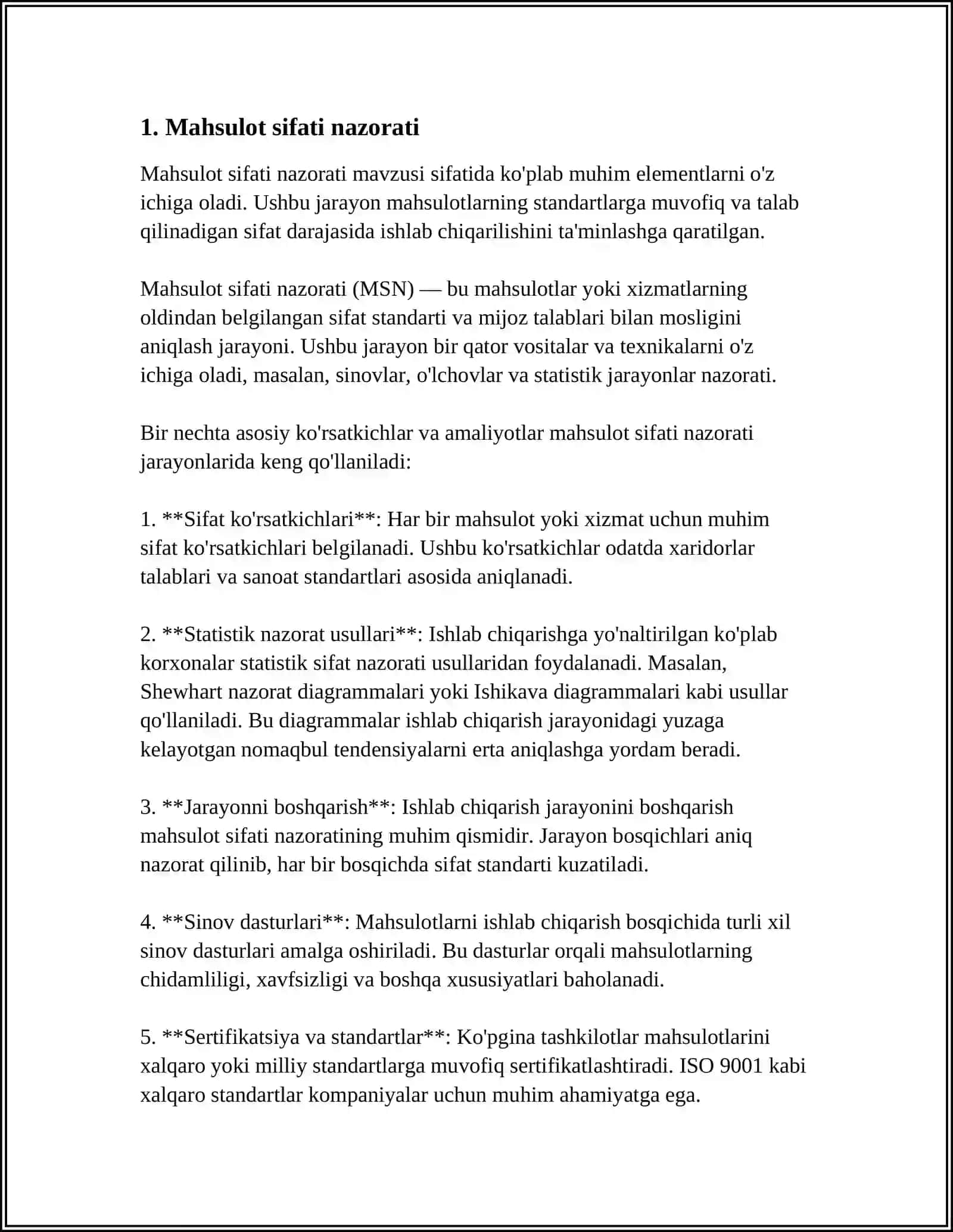 MAHSULOT SIFATI VA MAHSULOT CHIQARISHNI TEXNOLOGIK SXEMA TANLASH 4