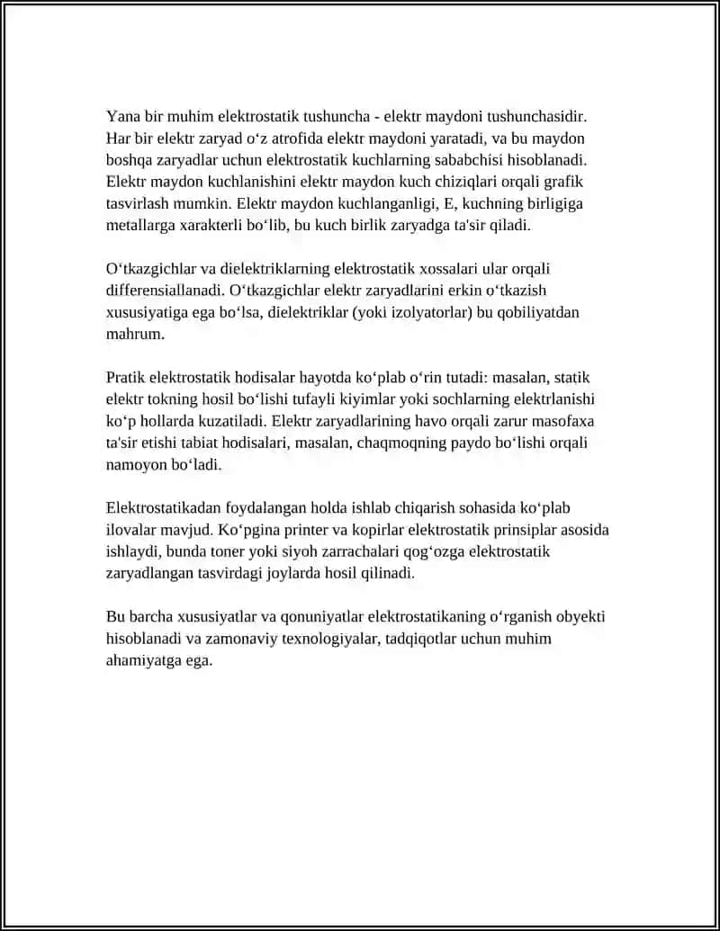 ELEKTROSTATIK MAYDON VA UNING XUSUSIYATLARI 4