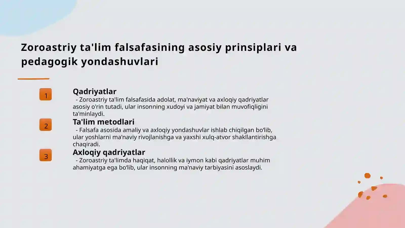 Avestoda pedagogik qarashlar haqida slayd 4