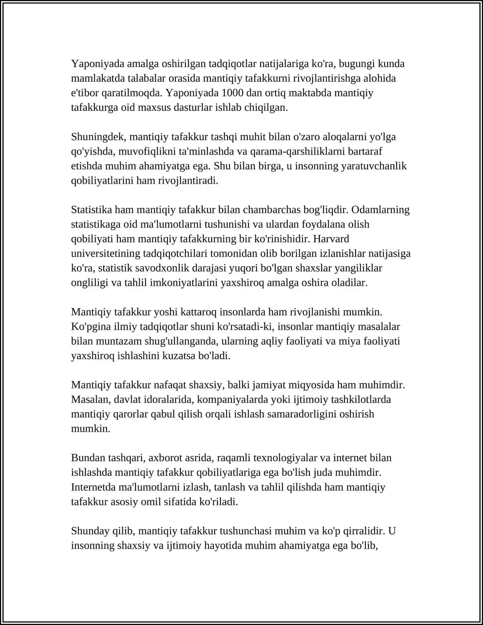 MANTIQ-TAFAKKUR SHAKLLARI HAQIDAGI FAN 4