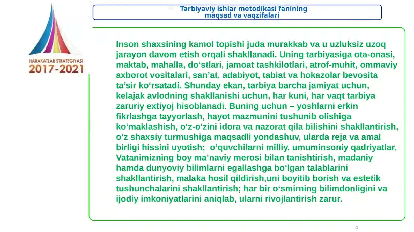 Tarbiyaviy ishlar metodikasi fani 4