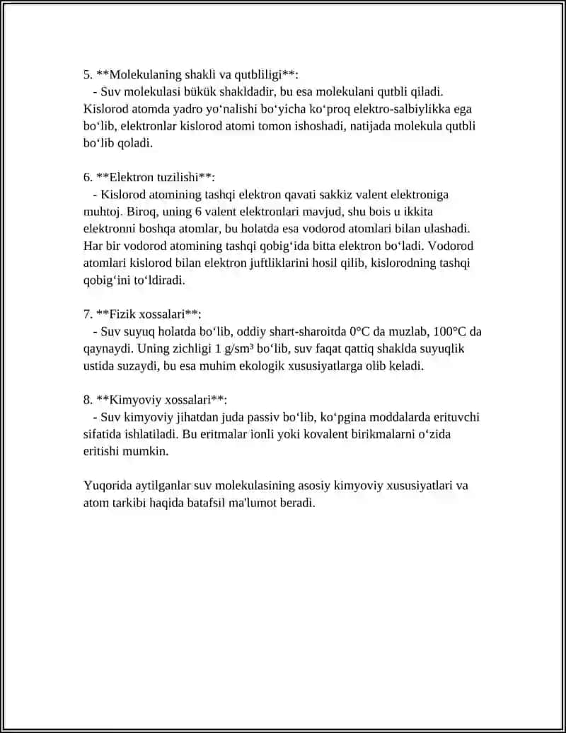 SUV MALEKULASINING TUZILISHI VA XOSSALARI 4
