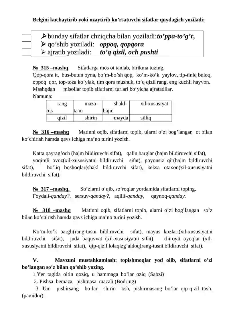 4-Sinf ona-tili 1 soatlik dars ishlanmasi 4