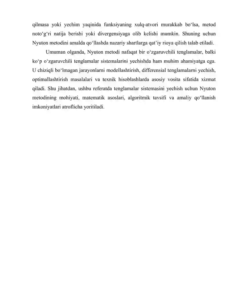 Tenglamalar sistemasi uchun Nyuton metodi 4
