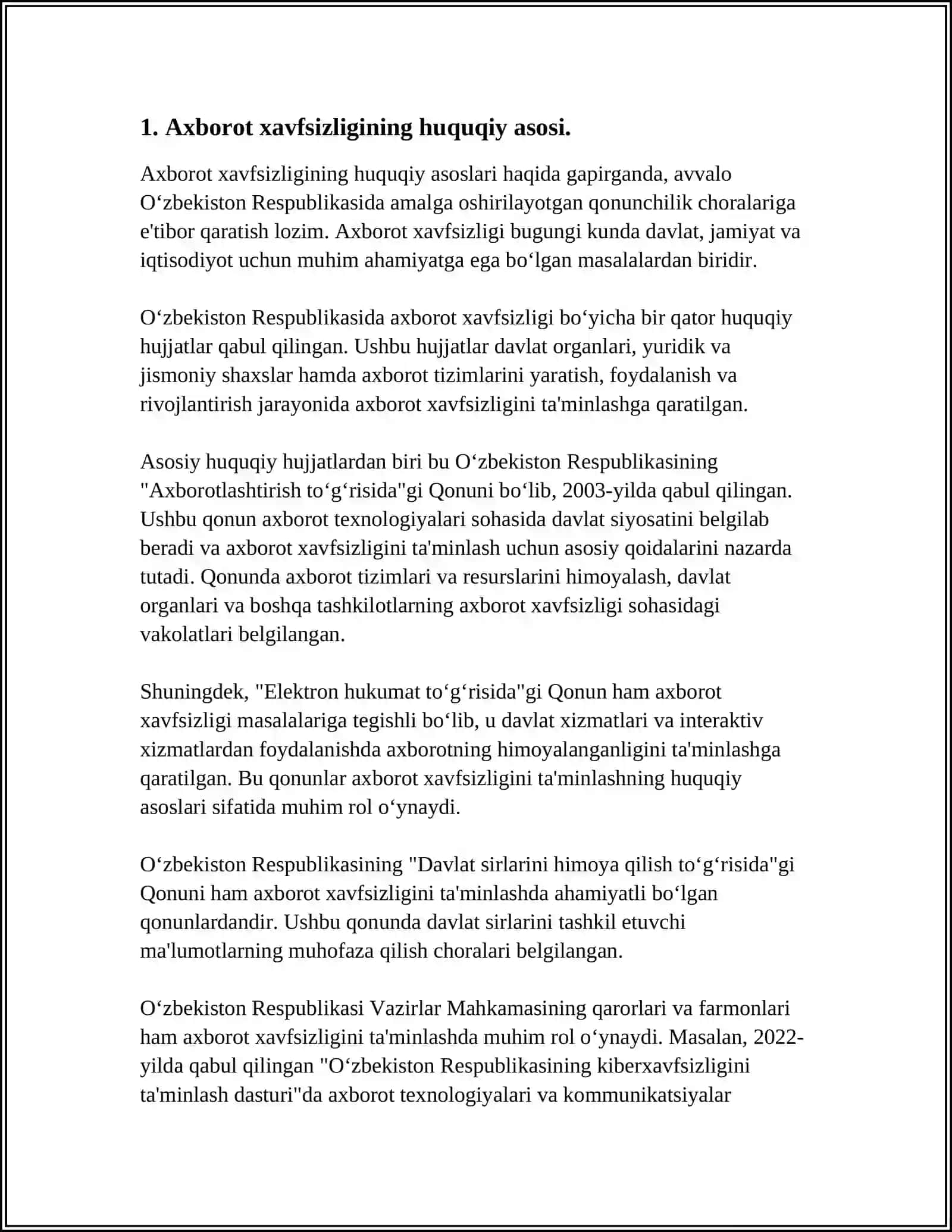 FUQAROLARNING OʻZINI-OʻZI BOSHQARISH ORGANLARI,JAMOAT BIRLASHMALARI,NODAVLAT NOTIJORAT TASHKILOTLARINING AXBOROT XAVFSIZLIGINI TA'MINLASHDAGI OʻRNI VA AHAMIYATI 4