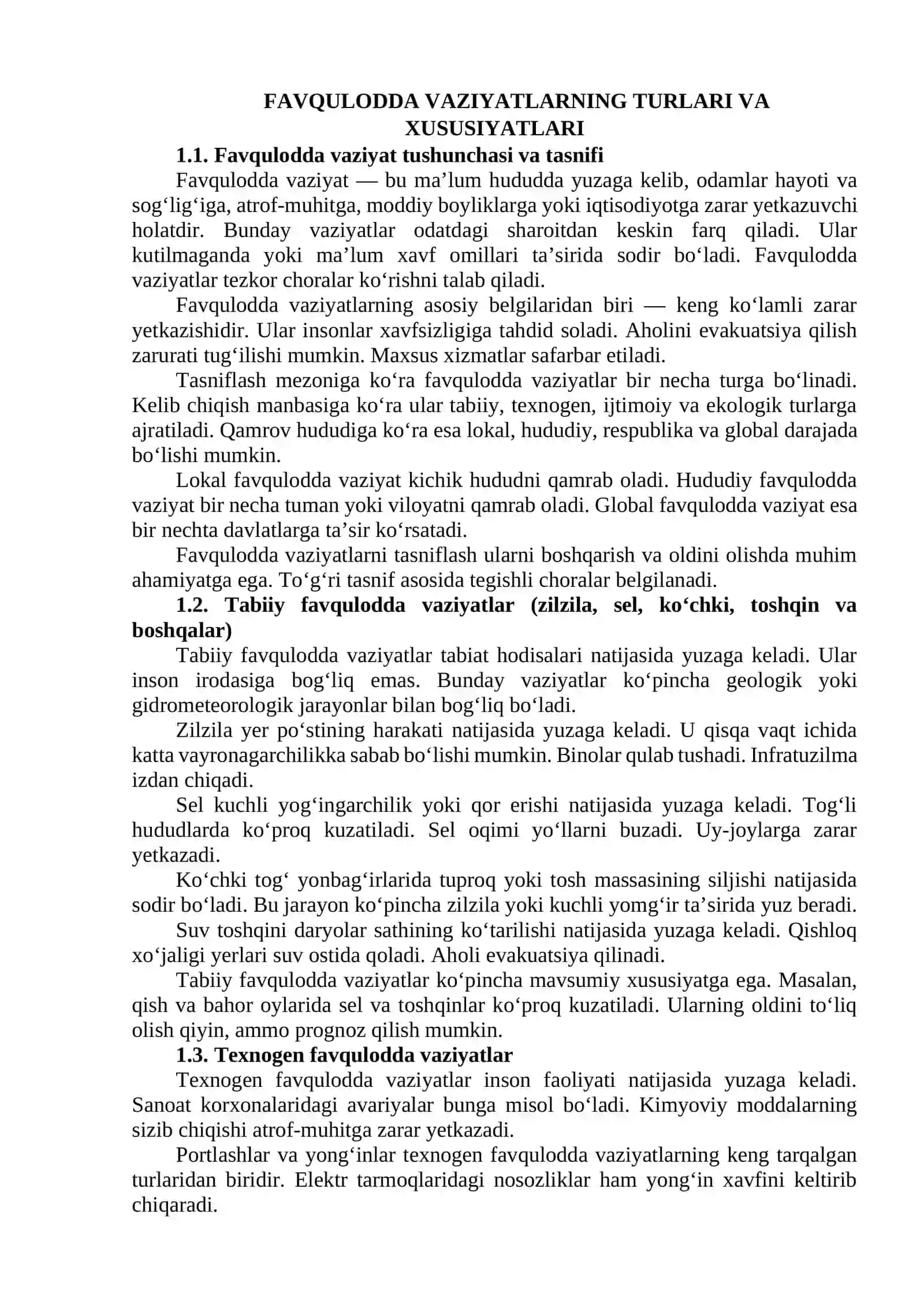 Favqulodda vaziyatlar, ularning turlari va xususiyatlari 4