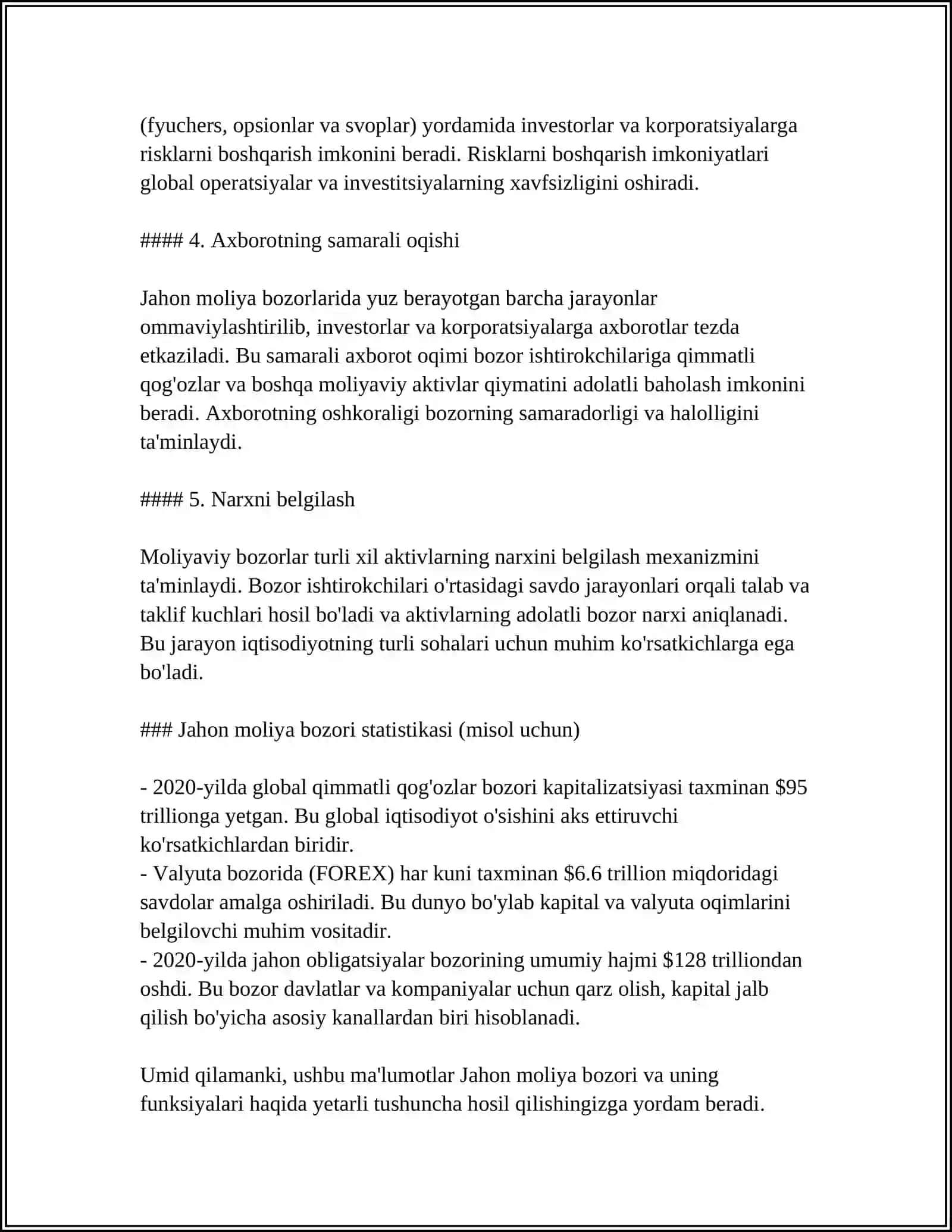 JAHON MOLIYA BOZORI VA UNING TUZILISHI 4