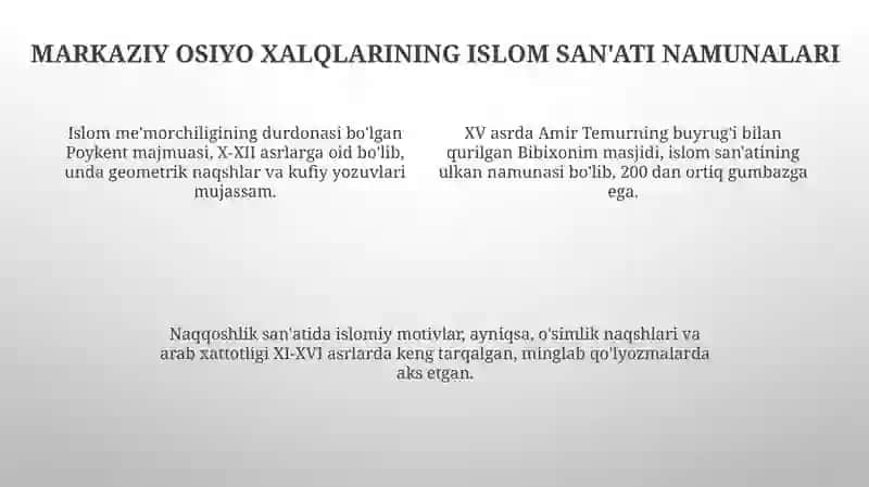 Islom madaniyati va Markaziy Osiyo xalqlari sanʼati 4