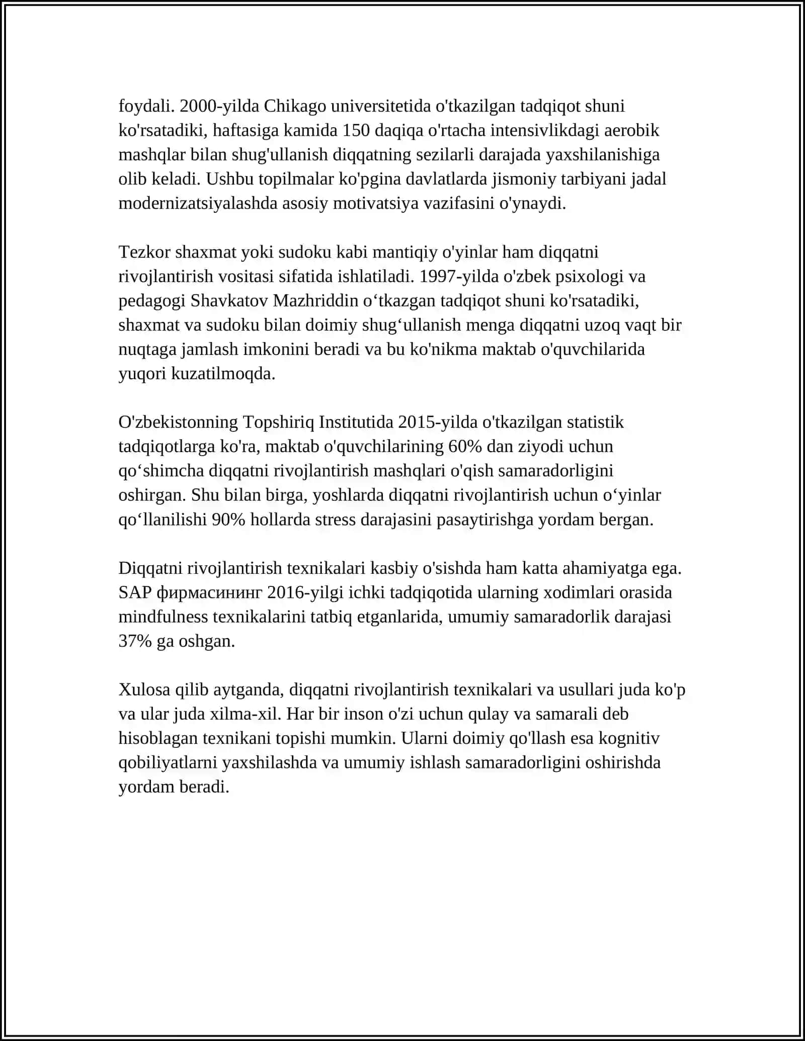 MUSTAQIL ISH Mavzu: DIQQAT VA SEZGI 4