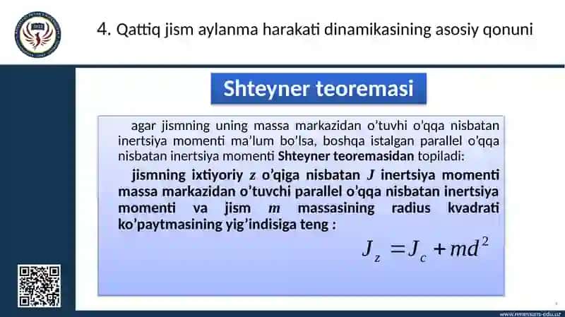 Qattiq jism aylanma harakati dinamikasining asosiy qonuni 4