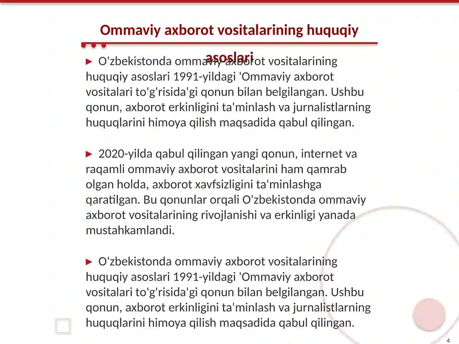 Ommaviy axborot vositalarining faoliyati 4