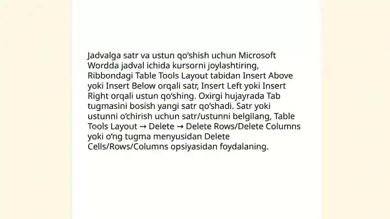 Microsoft Office Word muharriri jadvallar bilan ishlash 4