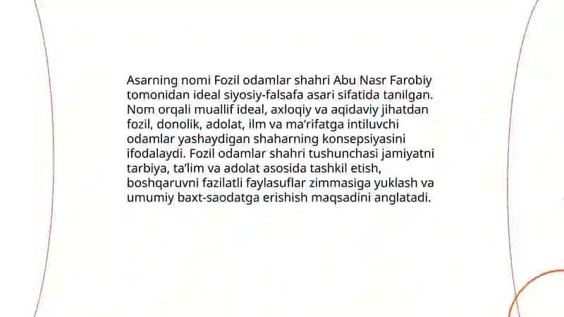 Abu Nasr Farobiy "Fozil odamlar shahri" asari 4