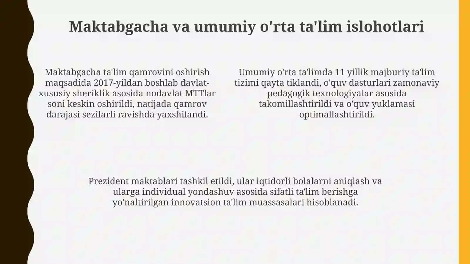 Oʻzbekiston respublikasi dataʼlim sohasida amalga oshirilgan islohotlar 4