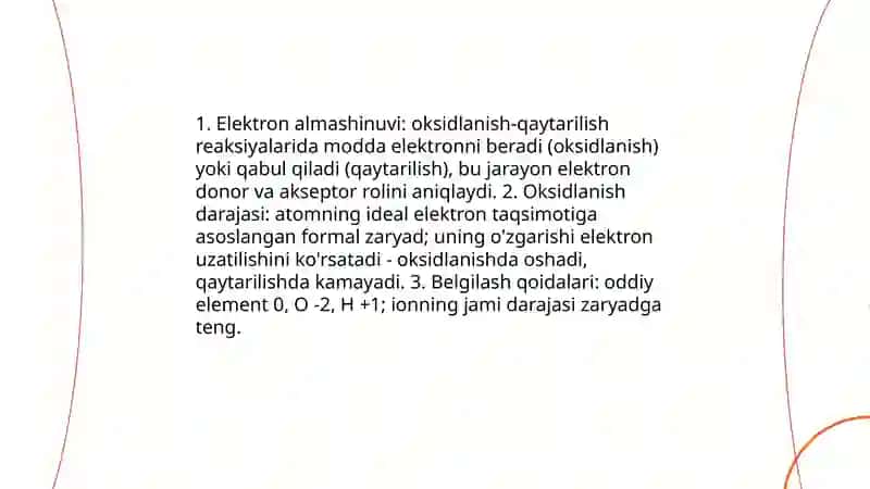 Oksidlanish qaytarilish reaksiyalari turlari va ahamiyati 4