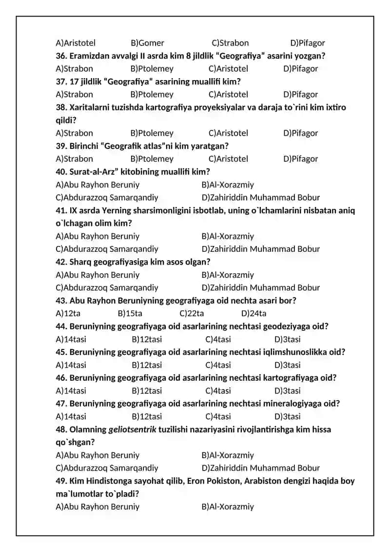10-sinf. Geografiya mavzulashtirilgan test. 4