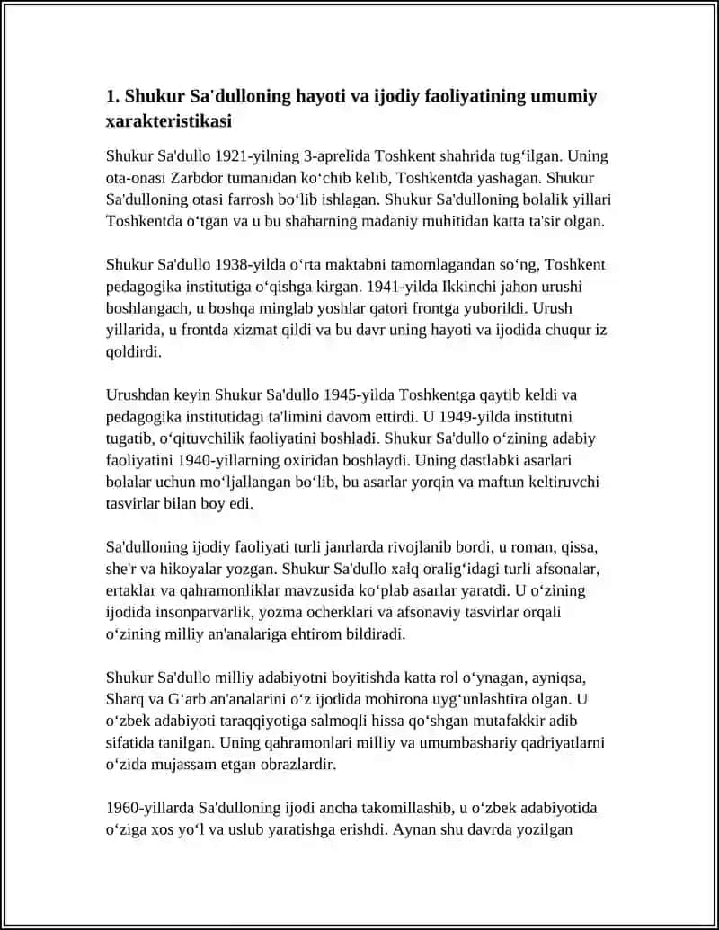 SHUKUR SA'DULLO HAYOTI VA IJODI TAHLILI 4