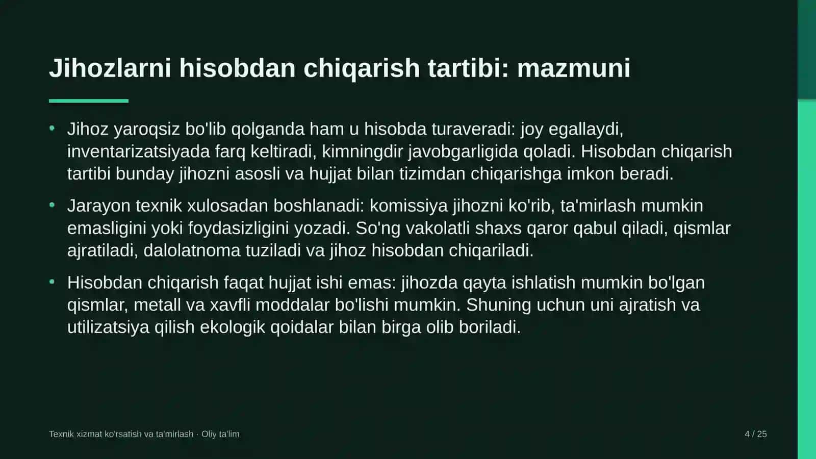 Zargarlik sanoatida jihozlarni hisobdan chiqarish tartibi 4