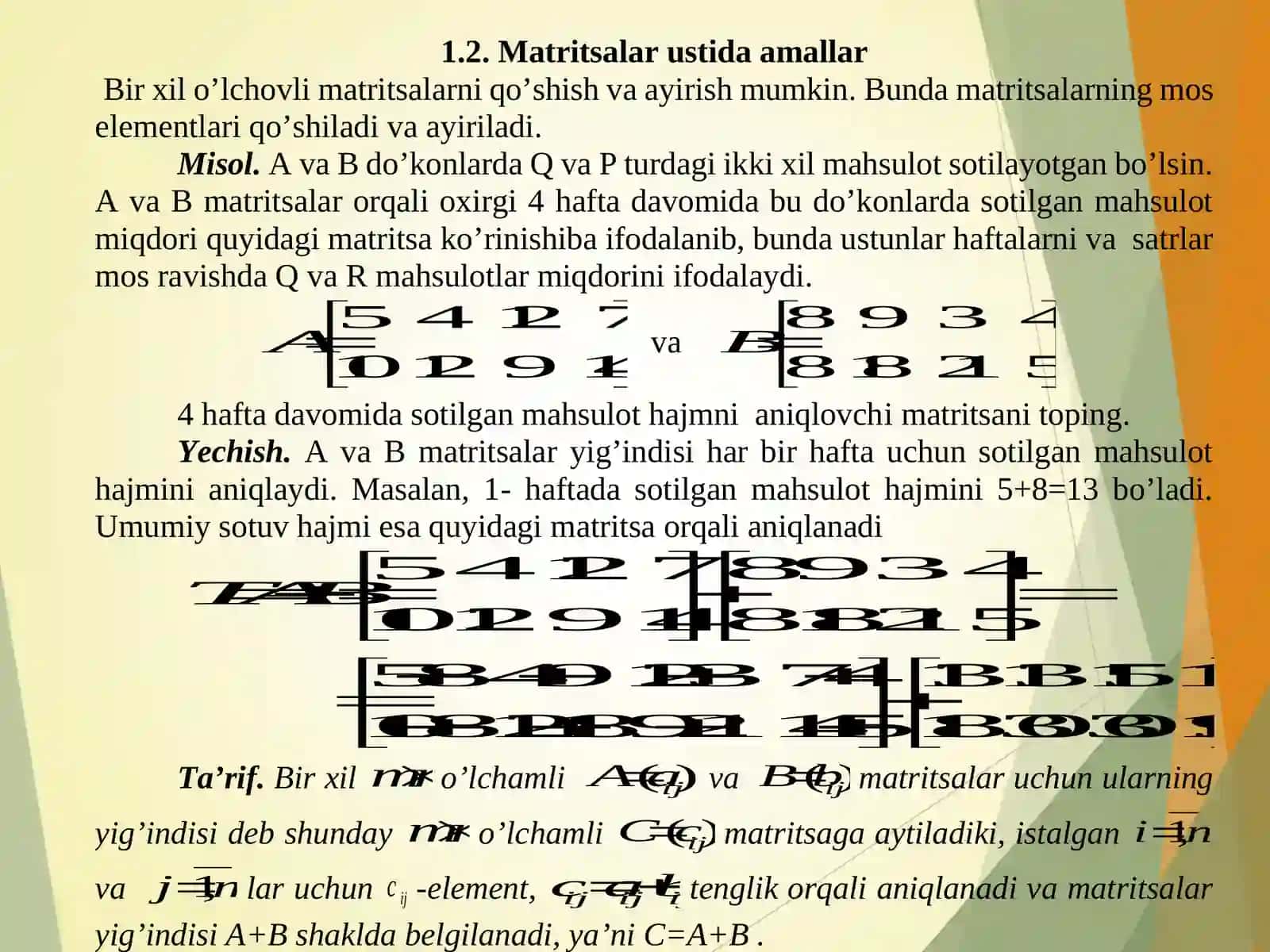 Matritsalar va Ulari Ustida Amallar 4