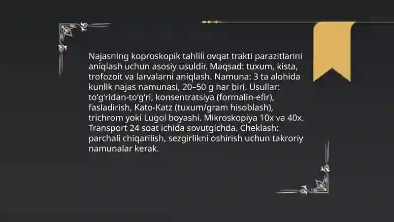 Parazit kasalliklarning diagnostika usullari 4