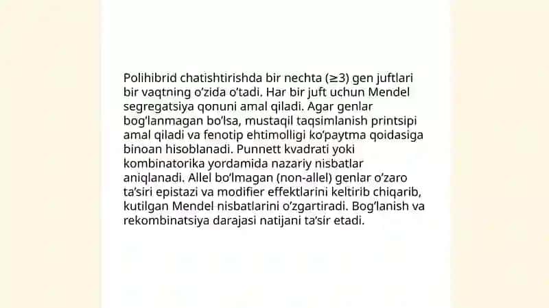 Di Va poliduragay chatishtirish.Allel bo’lmagan genlar 4